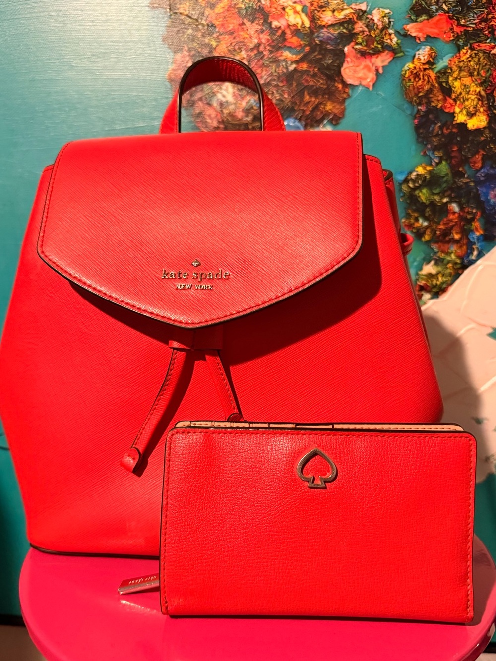 Kate Spade Lizzie Medium Flap Backpack w/Matching Wallet
